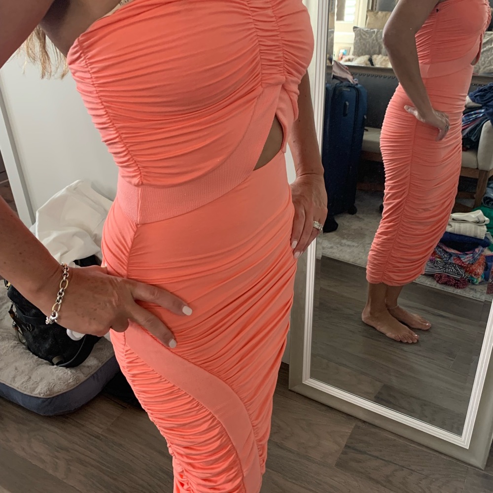 Orange Halter Bodycon Dress - Picture 2 of 5